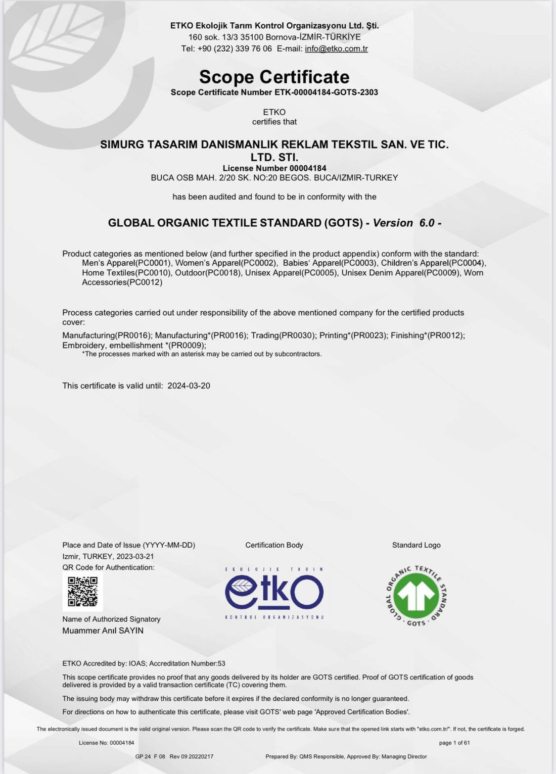 Global Organic Textile Standard (GOTS) - Version 6.0 -