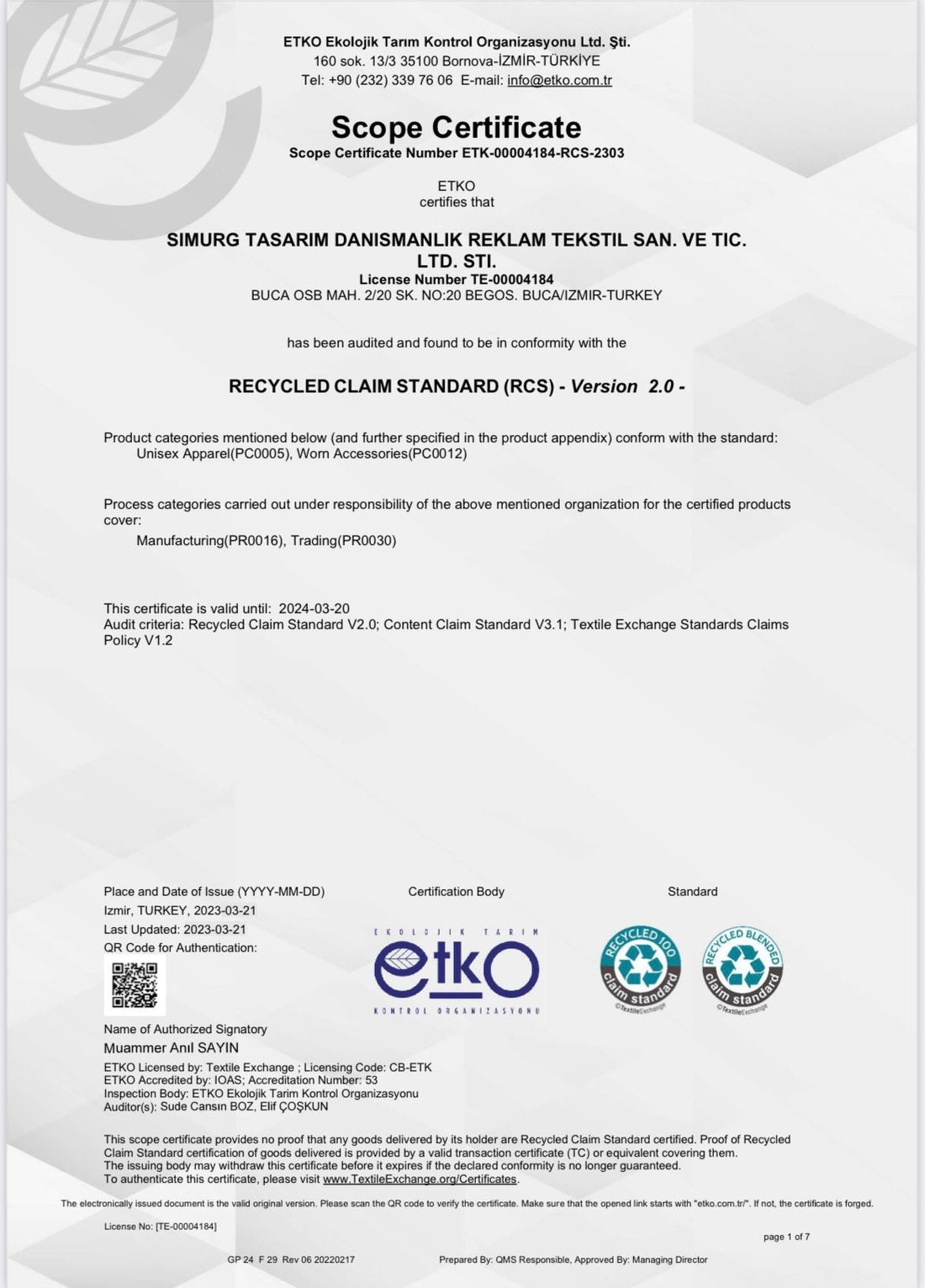 Recycled Claim Standard (RCS) - Version 2.0 -